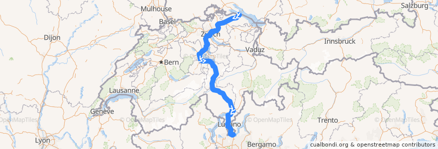 Mapa del recorrido Flixbus N24: Hamburg ZOB => Mailand, Lampugnano de la línea  en سويسرا.