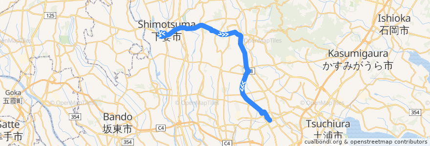 Mapa del recorrido 関鉄パープルバス71系統 下妻駅⇒田中⇒つくばセンター de la línea  en 茨城県.