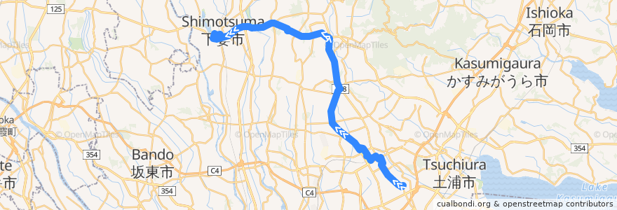 Mapa del recorrido 関鉄パープルバス71系統 学園並木⇒つくばセンター・田中⇒下妻駅 de la línea  en 茨城県.
