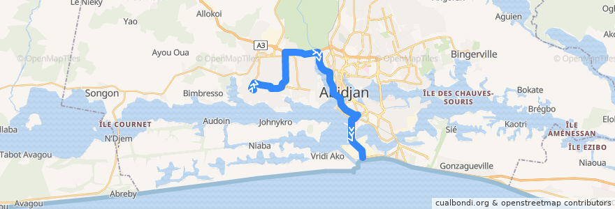 Mapa del recorrido bus 771 : Yopougon Niangon → Vridi Iran de la línea  en Абиджан.