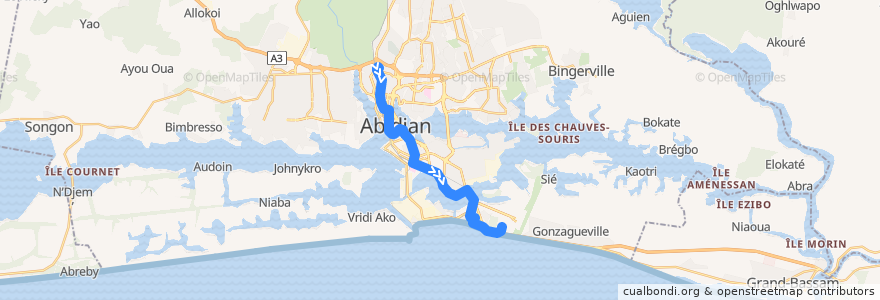 Mapa del recorrido bus 29 : Gare Nord → Port-Bouet derrière warf de la línea  en Abican.