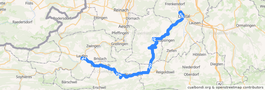 Mapa del recorrido Bus 111: Laufen, Bahnhof => Liestal, Bahnhof de la línea  en Suiza.