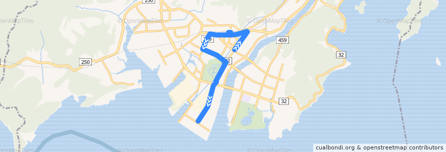 Mapa del recorrido 43：赤穂営業所前→イオン赤穂店前→播州赤穂駅→千鳥南口 de la línea  en 赤穂市.