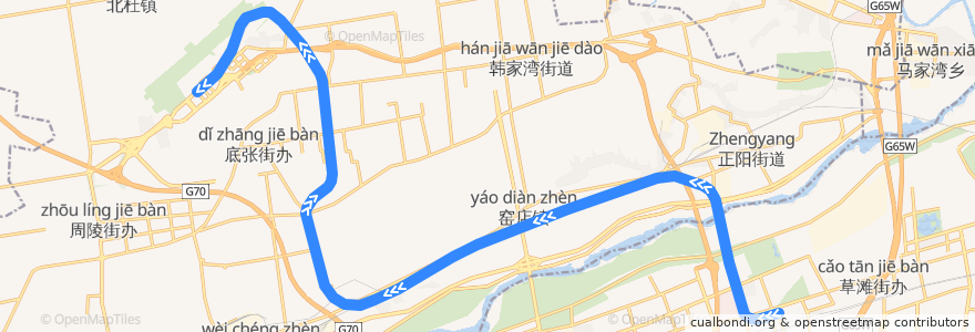 Mapa del recorrido 机场城际 de la línea  en Weicheng District.