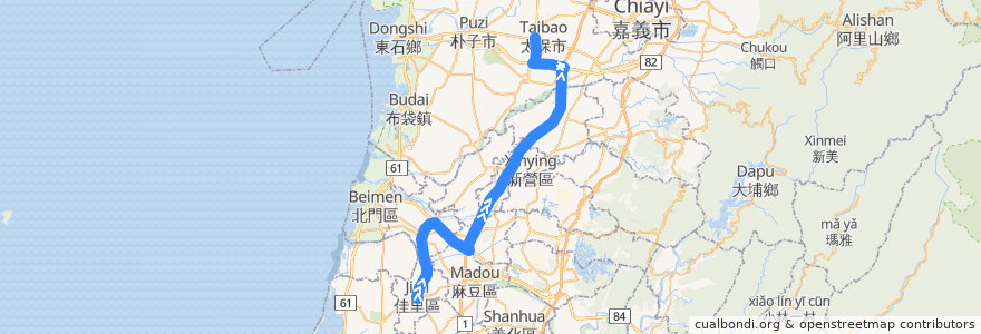 Mapa del recorrido 橘9(往高鐵嘉義站_往程) de la línea  en Taiwan maritime boundary.