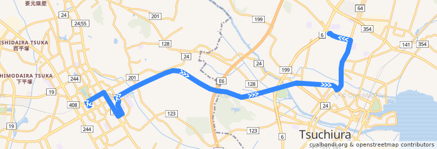 Mapa del recorrido 関東鉄道バス つくばセンター⇒土浦二高⇒合同庁舎 de la línea  en 茨城県.