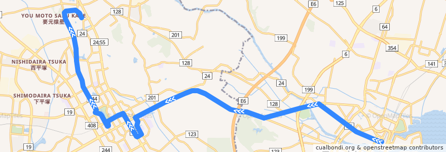 Mapa del recorrido 関東鉄道バス10系統 土浦駅⇒つくばセンター⇒筑波大学中央 de la línea  en 茨城県.