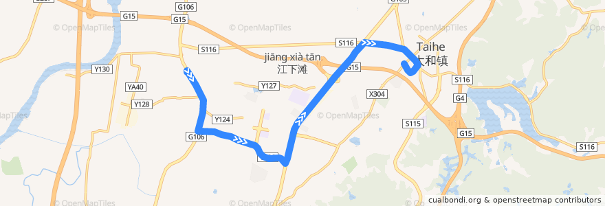 Mapa del recorrido 972路(地铁龙归站总站-太和总站) de la línea  en 바이윈구.