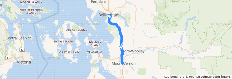 Mapa del recorrido 80X Mount Vernon de la línea  en واشنگتن.