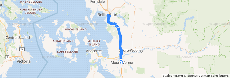 Mapa del recorrido 80X Bellingham Station de la línea  en Washington.