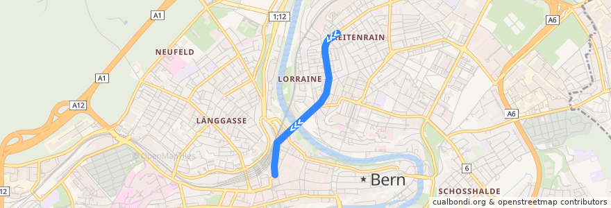 Mapa del recorrido Bus 18: Wyleregg => Bern Bahnhof de la línea  en Berne.