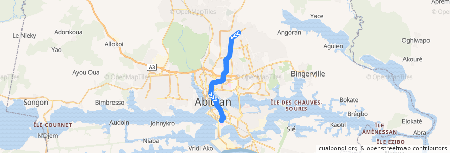 Mapa del recorrido bus 775 : Angré Château → CHU Treichville de la línea  en Абиджан.