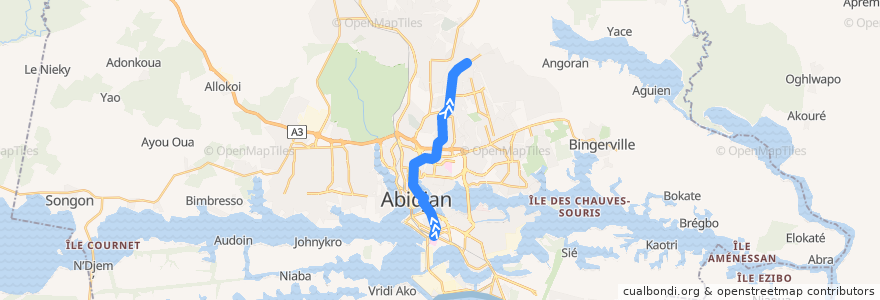 Mapa del recorrido bus 775 : CHU Treichville → Angré Château de la línea  en Абиджан.