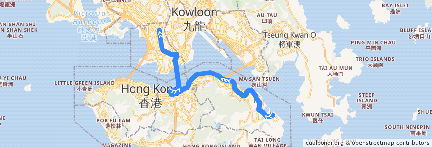 Mapa del recorrido 過海隧巴118R線 Cross-harbour Bus 118R (小西灣運動場 Siu Sai Wan Sports Ground → 旺角（弼街） Mong Kok (Bute Street)) de la línea  en 香港 Hong Kong.