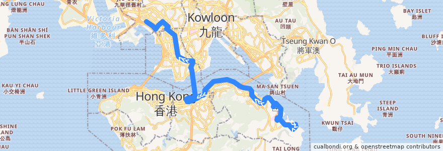 Mapa del recorrido 過海隧巴118P線 Cross-harbour Bus 118P (小西灣（藍灣半島） Siu Sai Wan (Island Resort) → 長沙灣（深旺道） Cheung Sha Wan (Sham Mong Road)) de la línea  en Hong Kong.