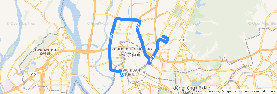 Mapa del recorrido 975路[西湾路(唐宁花园)总站-云城南二路总站] de la línea  en ناحیه باییون، گوانگ‌ژو.