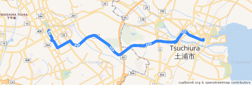 Mapa del recorrido 関東鉄道バス11D系統 つくばセンター⇒野田団地⇒土浦駅 de la línea  en 茨城県.