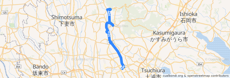 Mapa del recorrido つくバス北部シャトル つくばセンター⇒大穂窓口センター⇒筑波山口 de la línea  en つくば市.