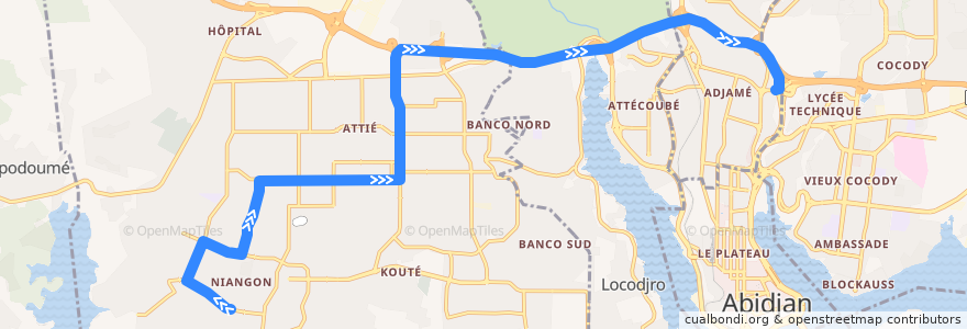 Mapa del recorrido gbaka : Carrefour Lokoa → Adjamé Liberté de la línea  en アビジャン.