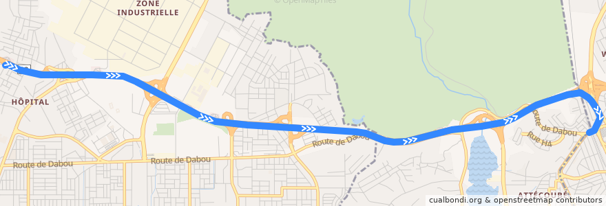 Mapa del recorrido gbaka : Yopougon gare Gesco → Adjamé Agban de la línea  en 阿比让 / 阿必尚.