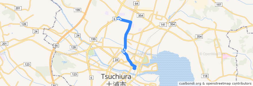 Mapa del recorrido 関東鉄道バス 合同庁舎⇒土浦駅 de la línea  en Tsuchiura.
