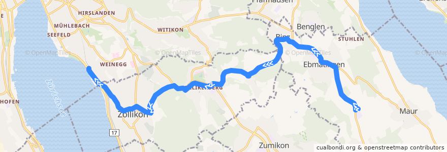 Mapa del recorrido Bus 910: Ebmatingen, Looren → Zürich, Bahnhof Tiefenbrunnen de la línea  en Zürich.