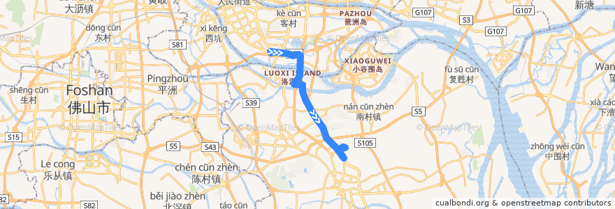 Mapa del recorrido 987路(海珠客运站总站-天安科技园总站) de la línea  en 广州市.