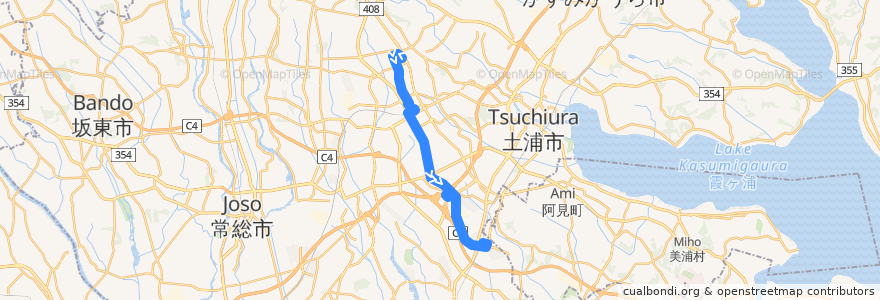 Mapa del recorrido 関東鉄道バス30A系統 筑波大学中央⇒つくばセンター・イオンモールつくば⇒ひたち野うしく駅 de la línea  en 茨城県.
