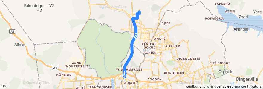 Mapa del recorrido gbaka : Adjamé Nouvelle Gare → Carrefour JAUG de la línea  en アビジャン.