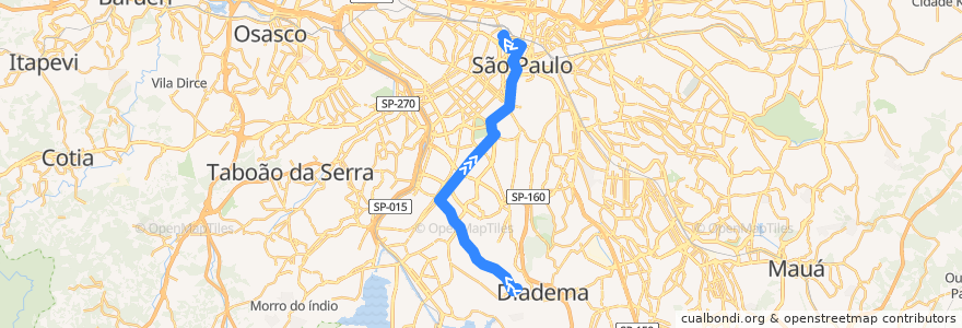 Mapa del recorrido 509M-10 Term. Princ. Isabel de la línea  en São Paulo.
