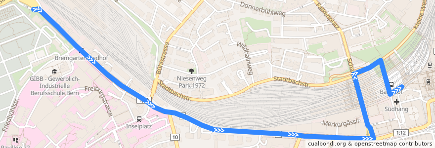 Mapa del recorrido Bus 101: Güterbahnhof -> Bern Hauptbahnhof de la línea  en Bern.
