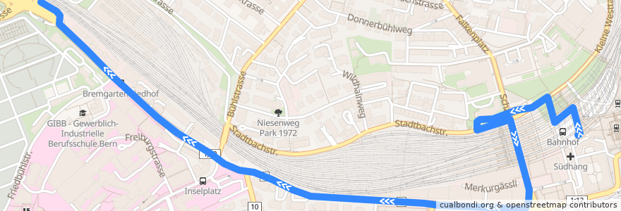 Mapa del recorrido Bus 101: Bern Hauptbahnhof -> Güterbahnhof de la línea  en Berne.