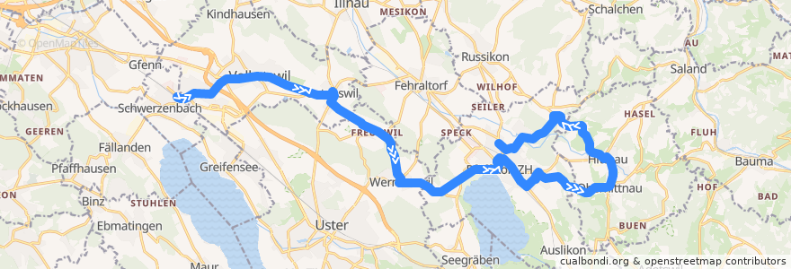 Mapa del recorrido Bus N72: Schwerzenbach ZH => Pfäffikon ZH de la línea  en 취리히.