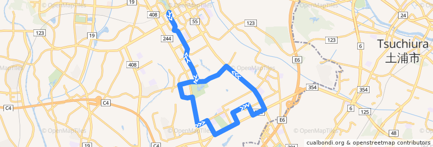 Mapa del recorrido 関東鉄道バスCG系統 つくばセンター⇒学園南循環（左回り） de la línea  en つくば市.