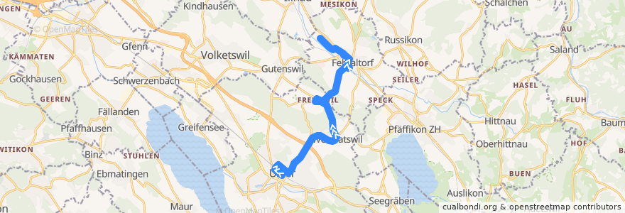 Mapa del recorrido Bus 827: Uster, Bahnhof => Fehraltorf, Schrännenbrunnen de la línea  en Zúrich.