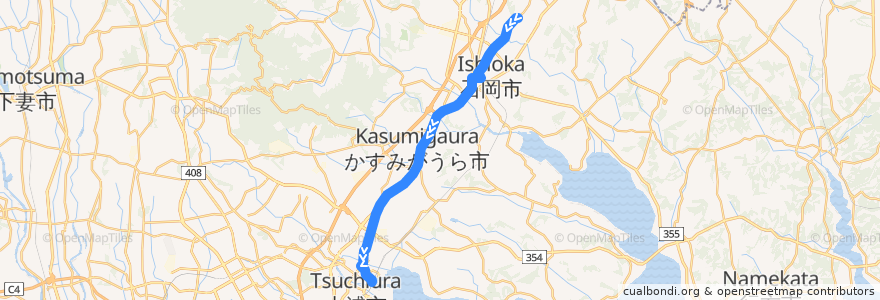 Mapa del recorrido 関鉄グリーンバス ヒルズガーデン美野里・石岡駅⇒下稲吉⇒土浦駅 de la línea  en 茨城県.