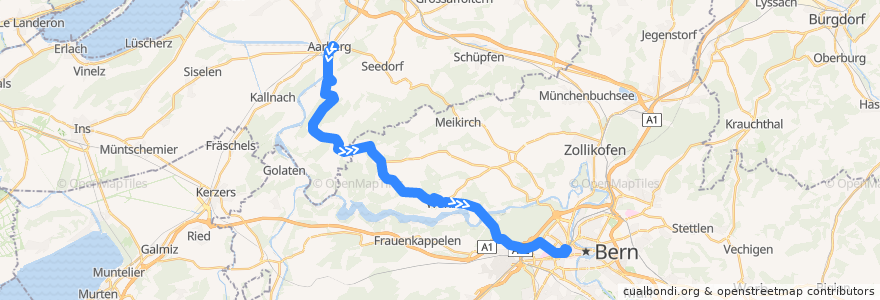Mapa del recorrido Bus 100: Aarberg Post/Bahnhof -> Bern Hauptbahnhof de la línea  en برن.