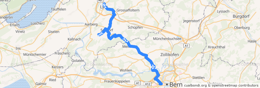 Mapa del recorrido Bus 105: Lyss Bahnhof -> Bern Hauptbahnhof de la línea  en Berne.