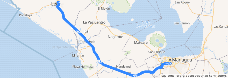 Mapa del recorrido Microbus Expreso: Managua => León de la línea  en 尼加拉瓜.