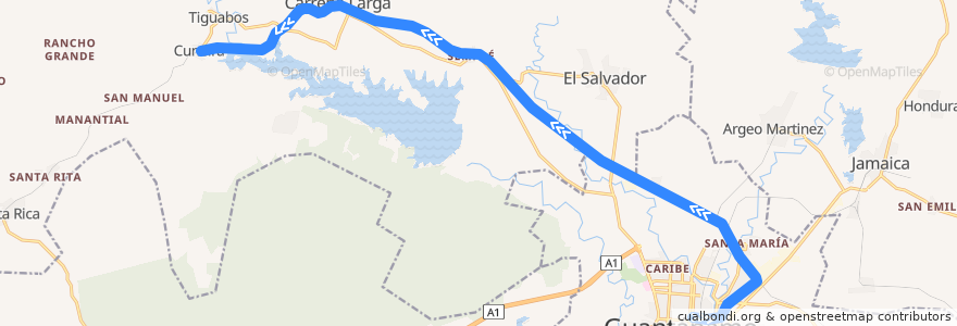 Mapa del recorrido Ferrobus Guantanamo Cuneira de la línea  en Guantánamo.