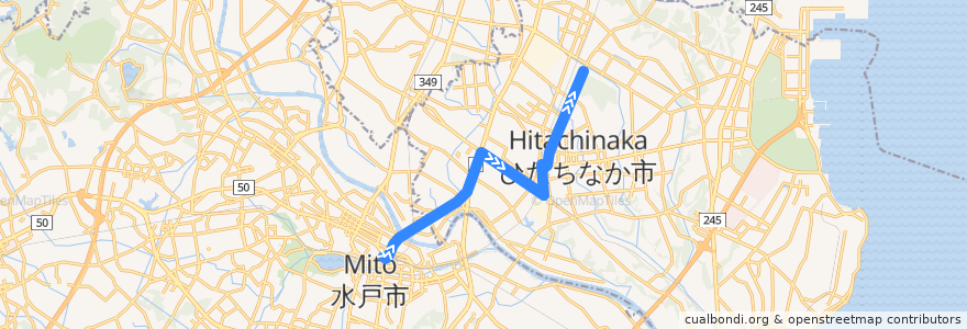 Mapa del recorrido 茨城交通バス34系統 水戸駅⇒市毛⇒勝田駅・勝田営業所 de la línea  en ひたちなか市.