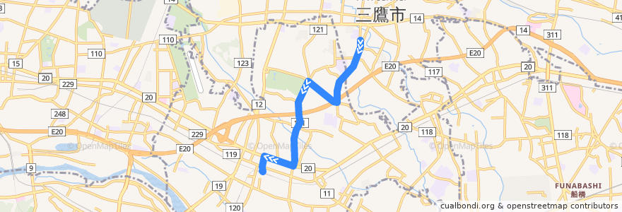 Mapa del recorrido Bus 調35 杏林大学病院前->調布駅北口　(土曜日・休日) de la línea  en 東京都.