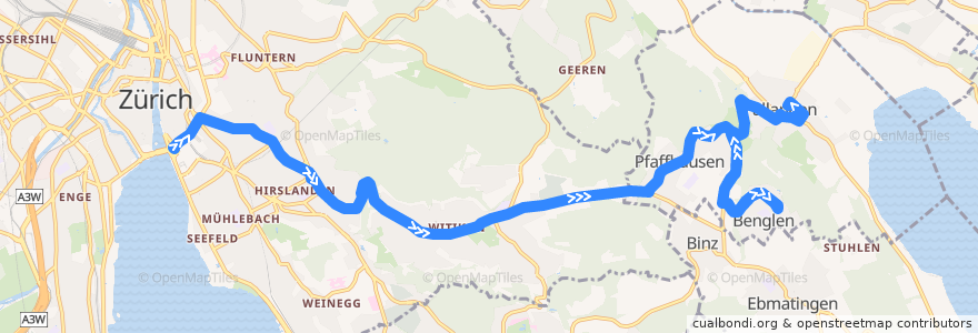 Mapa del recorrido Bus N19: Bellevue → Fällanden de la línea  en Zúrich.