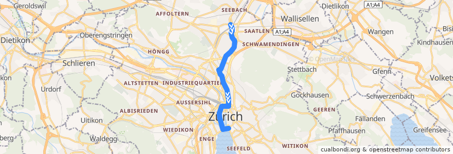 Mapa del recorrido Bus N6: Bahnhof Oerlikon Ost → Bellevue de la línea  en Zürich.