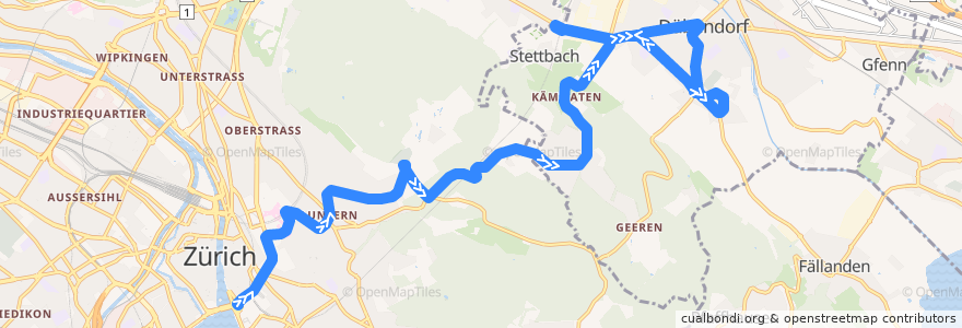 Mapa del recorrido Bus N17: Bellevue → Dübendorf de la línea  en Zúrich.