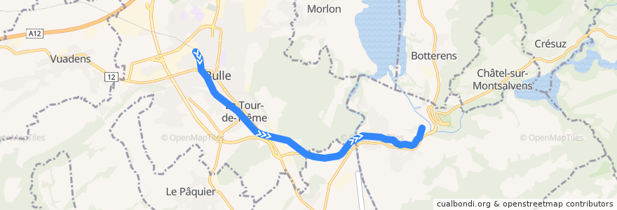 Mapa del recorrido S60: Bulle => Broc de la línea  en Округ Грюйер.