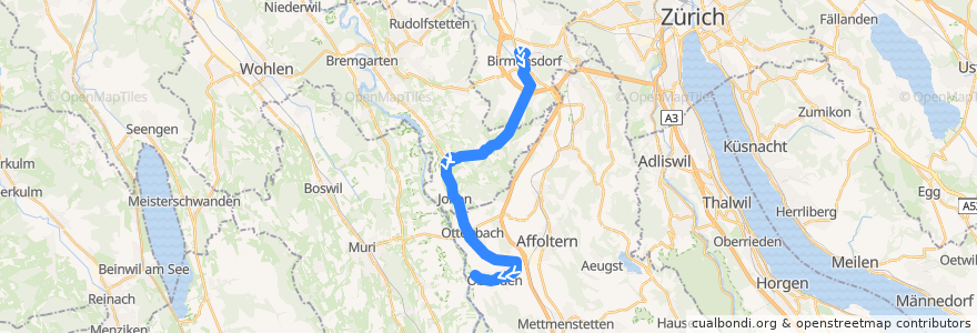 Mapa del recorrido Bus N22: Birmensdorf, Bahnhof => Obfelden, Unterlunnern de la línea  en Schweiz.