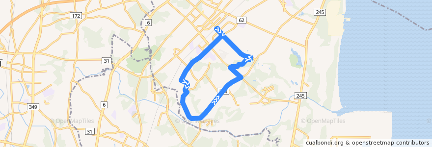 Mapa del recorrido 茨城交通バス 東海駅東口⇒フローレスタ須和間循環（左回り） de la línea  en 東海村.