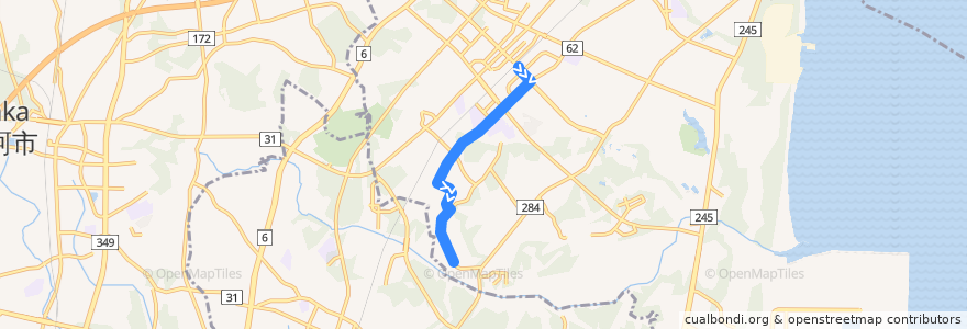 Mapa del recorrido 茨城交通バス 東海駅東口⇒フローレスタ須和間⇒南台南 de la línea  en 東海村.