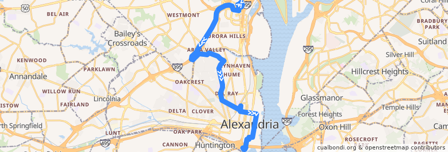 Mapa del recorrido DASH AT3 South de la línea  en ویرجینیا.